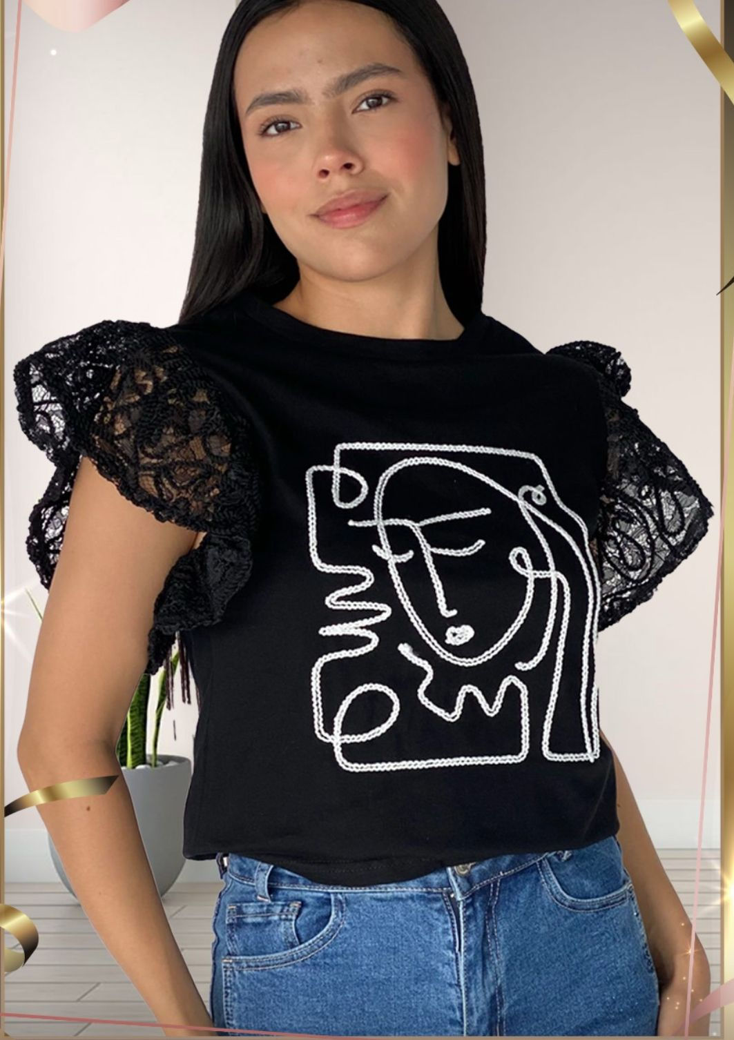 Blusa negra con mangas