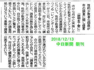 【2018/12】性的少数者ら団体が市の調査に関し提言「説明を丁寧に」(中日新聞)