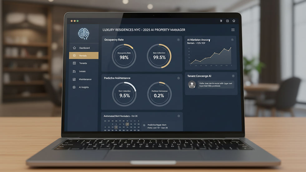 Close-up view of a laptop screen displaying property management software dashboard