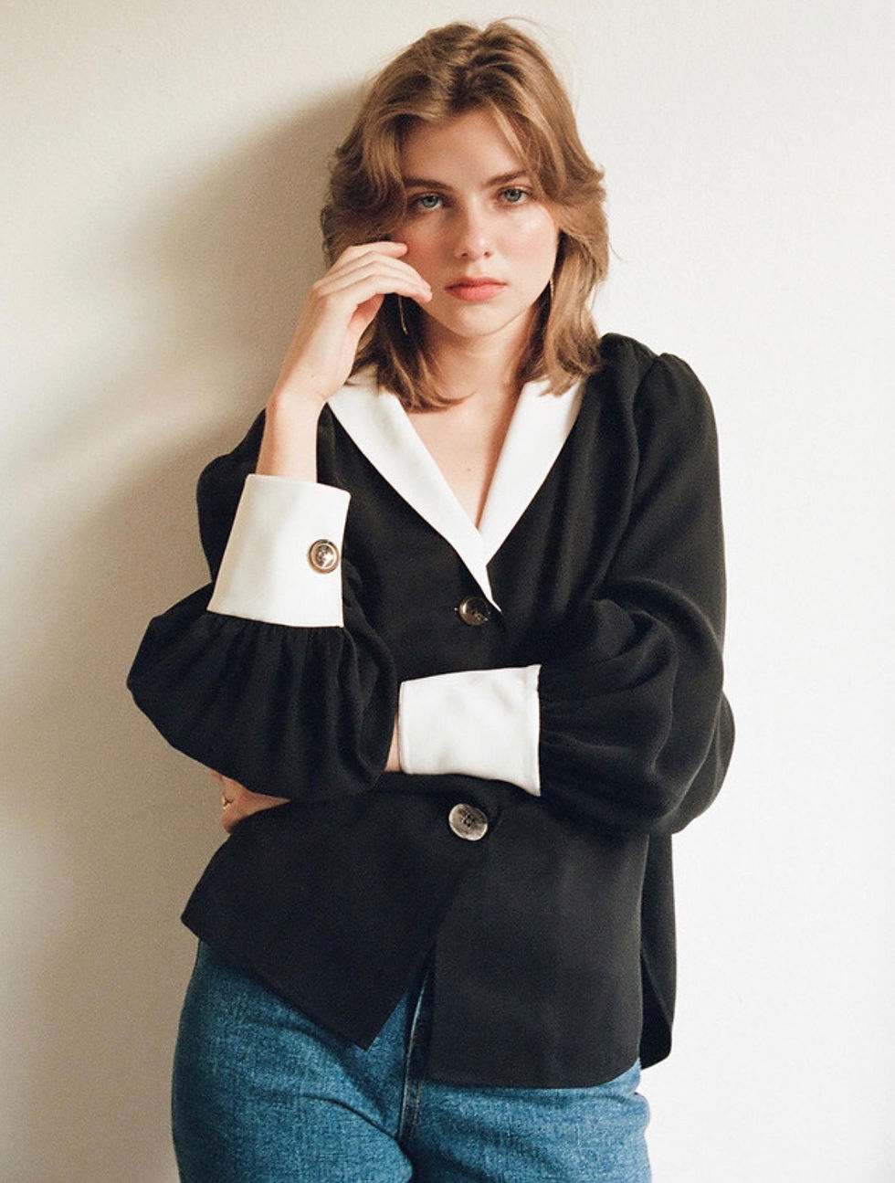 Thumbnail: NOMINATE SHAWL COLLAR BLOUSE  BLACK