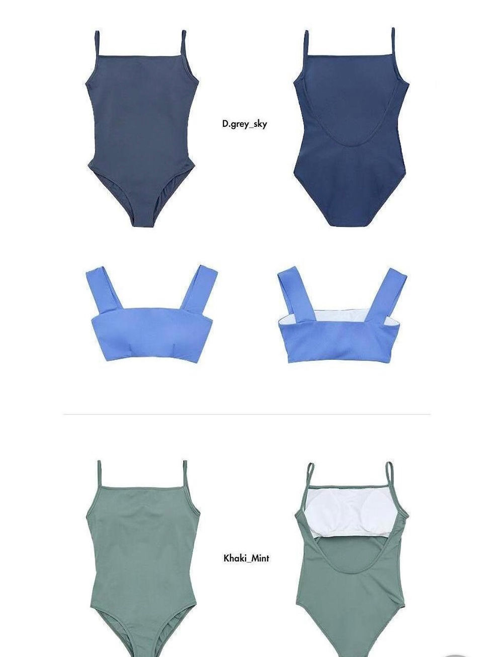 Thumbnail: [FRONT ROW x RECTO. ] Layered Top Swimsuit Set (D.GREY_SKY KHAKI_MINT)