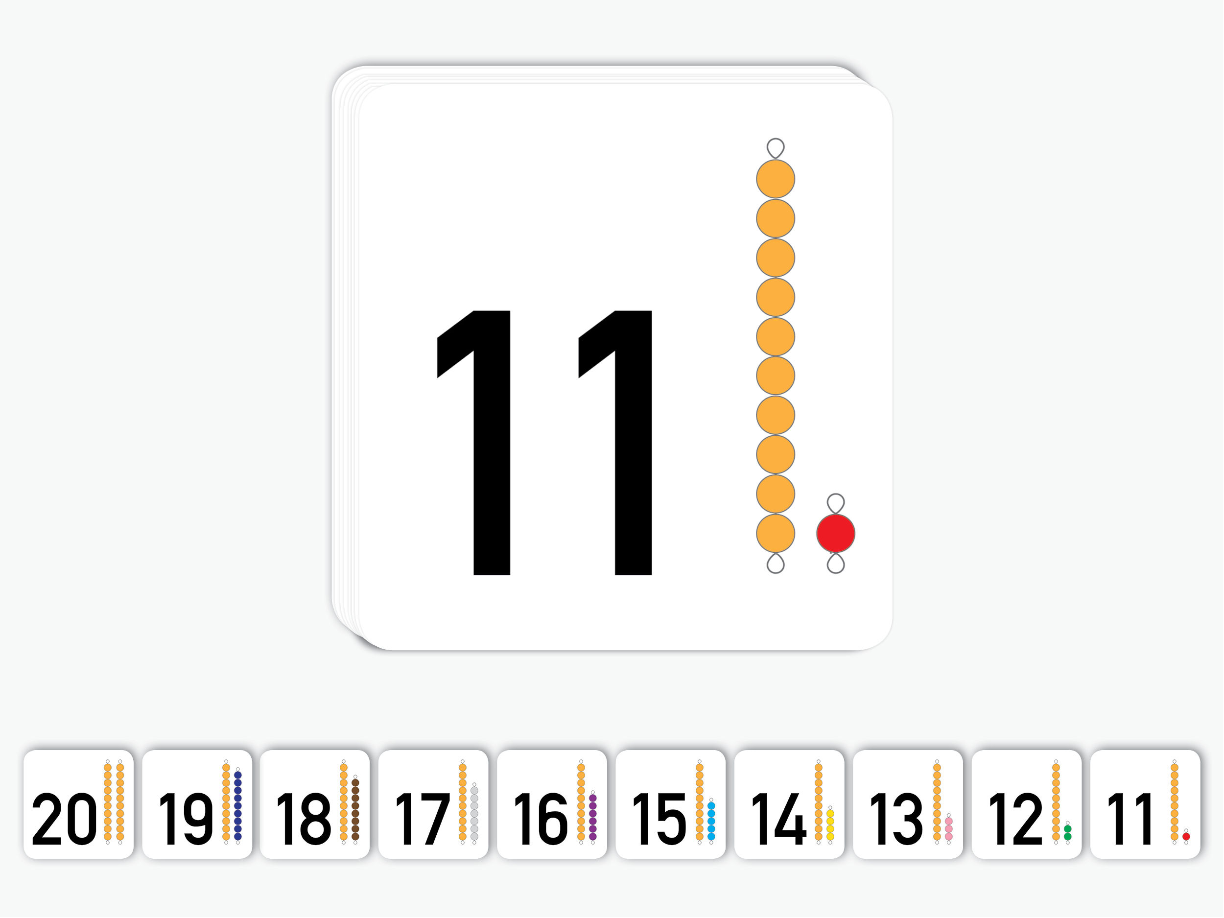 מספרים 11-20 - כרטיסיות שלושה חלקים בעברית