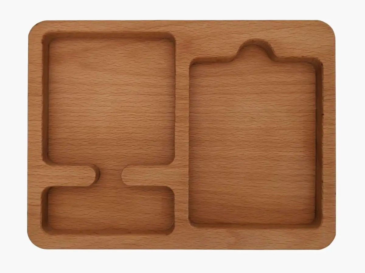 מגש מחולק מעץ מלא לכרטיסיות שלושה חלקים