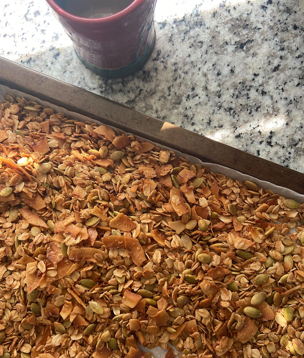 pan of salted maple pepita and coconut granola