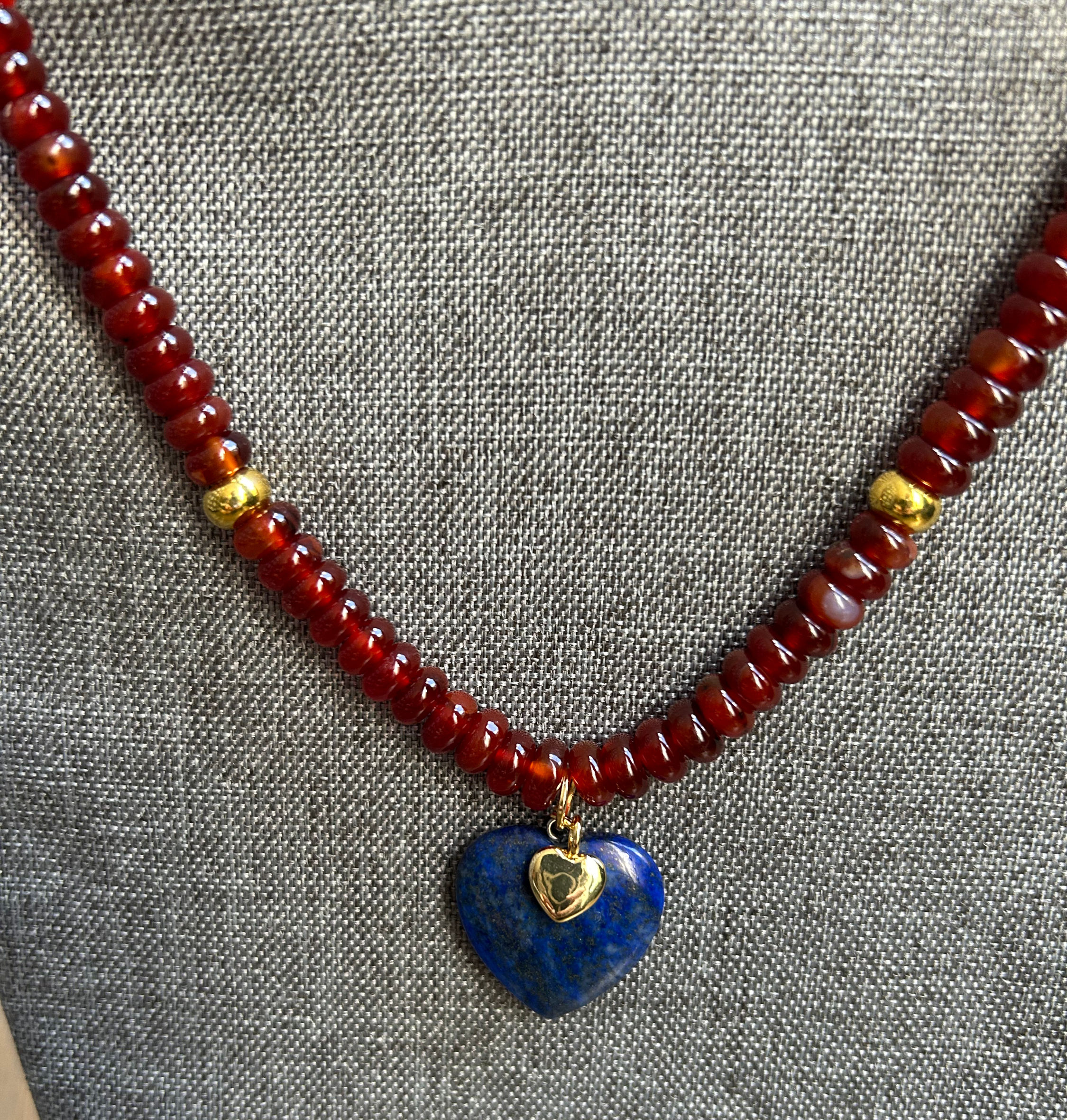 Lapis +Gold Heart Necklace