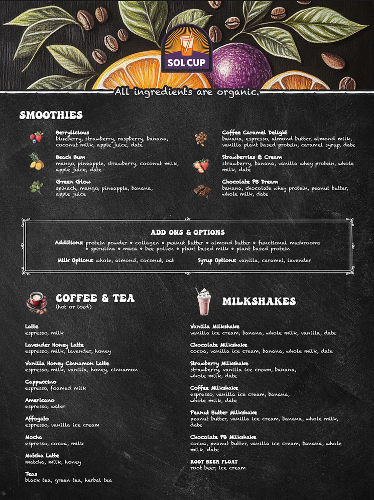 Sol Cup Menu