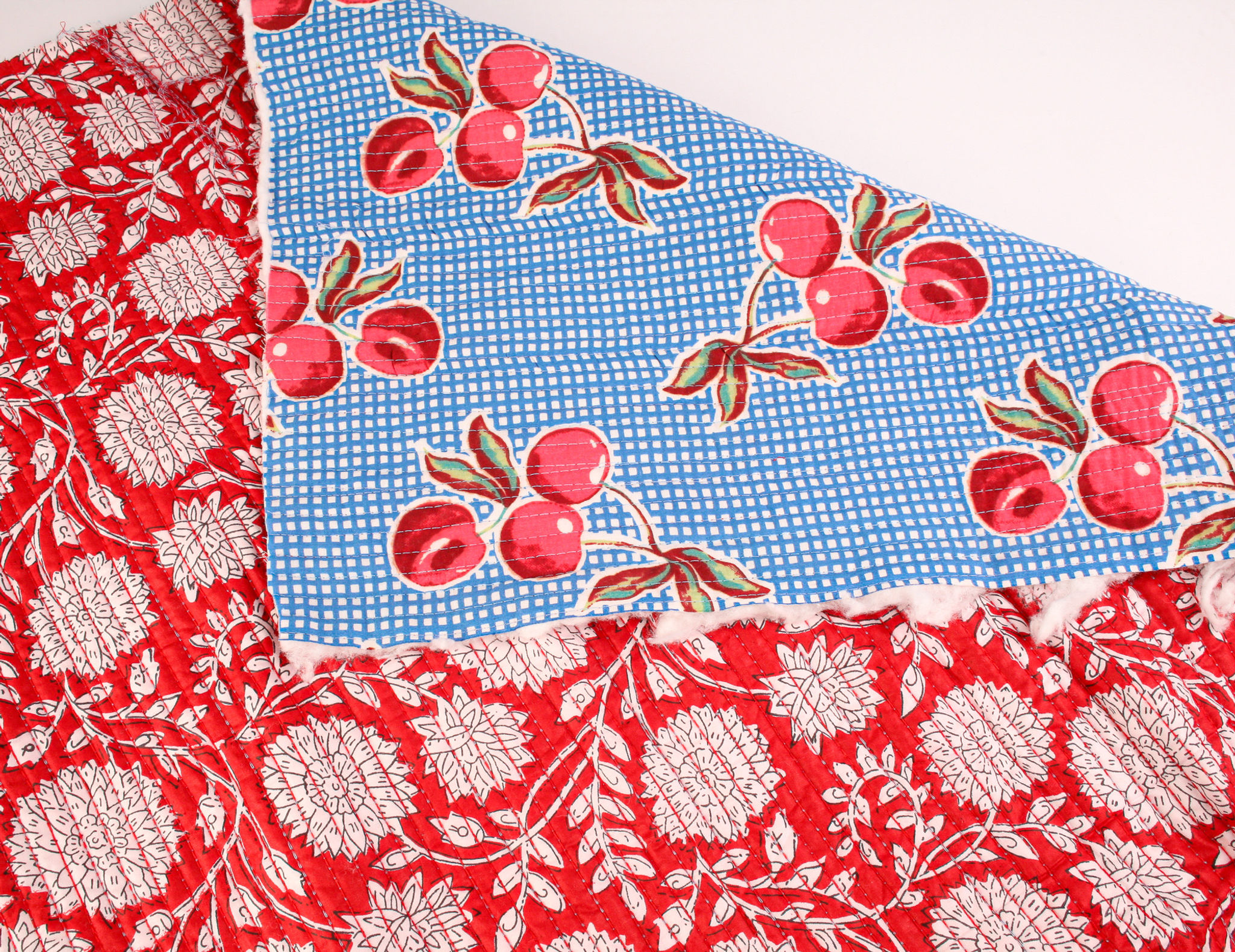 Exclusive Quilted Indian Block Print Cotton - Cherry Check
