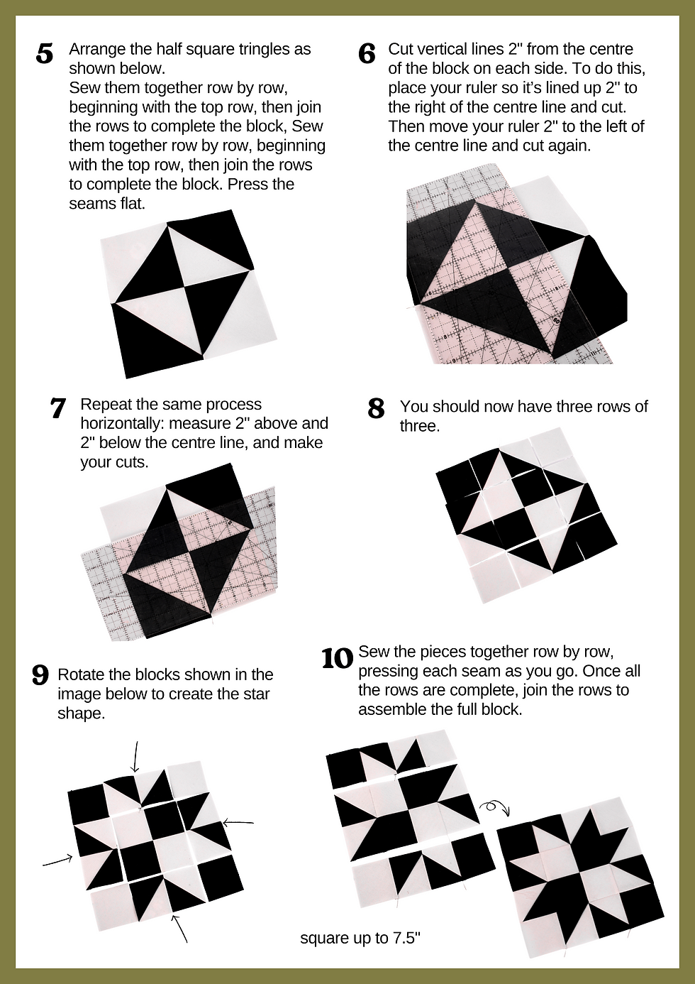 written instructions for block one of the star tile quilt