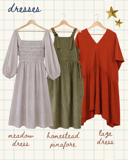 three self-drafted dresses from the pattern-free wardrobe book