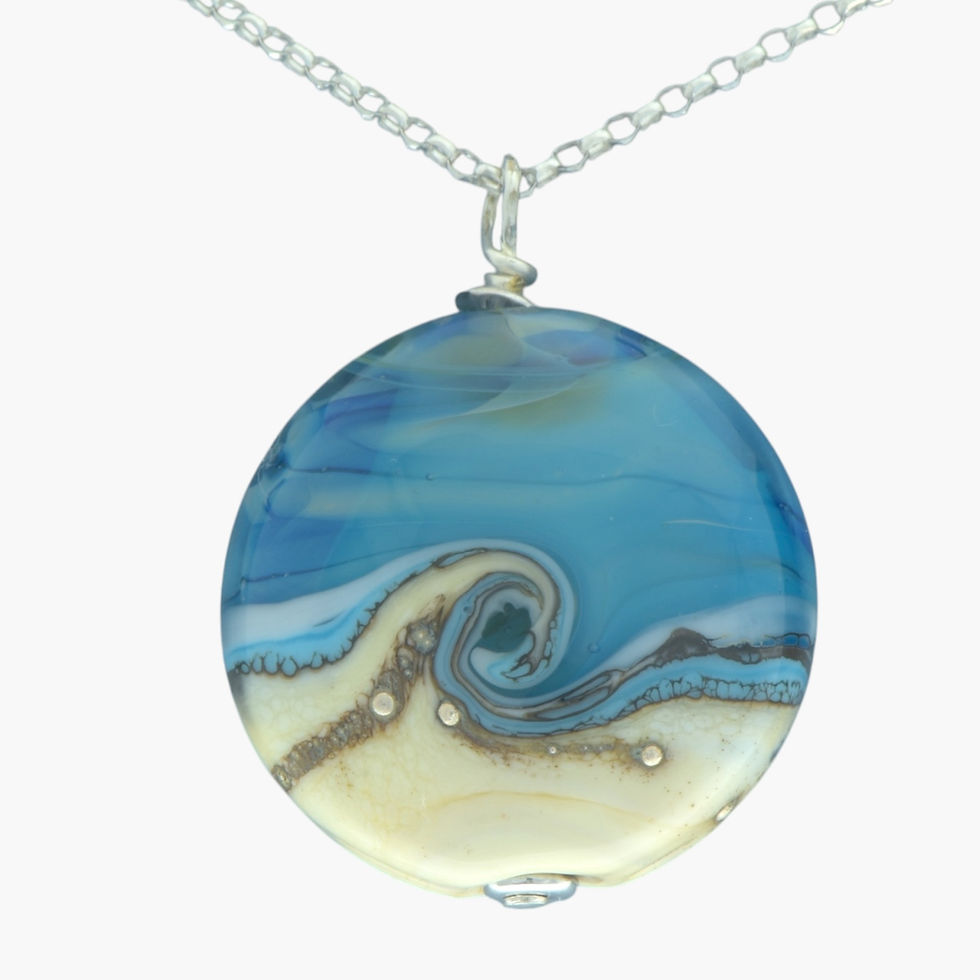 Ladies blue and cream sea pendant on silver chain