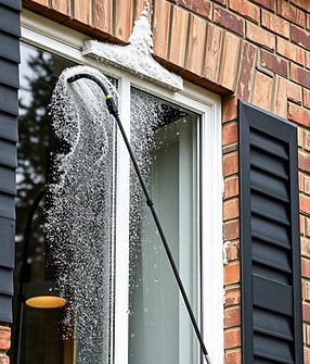A person that is window cleaning using a tucker.jpg