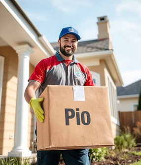 A professional person that works for  Pio clean that is carrying a box out of a house.jpg