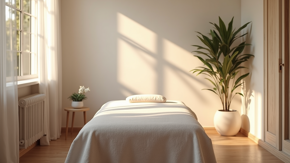 High angle view of a peaceful therapy room with soft lighting and calming decor