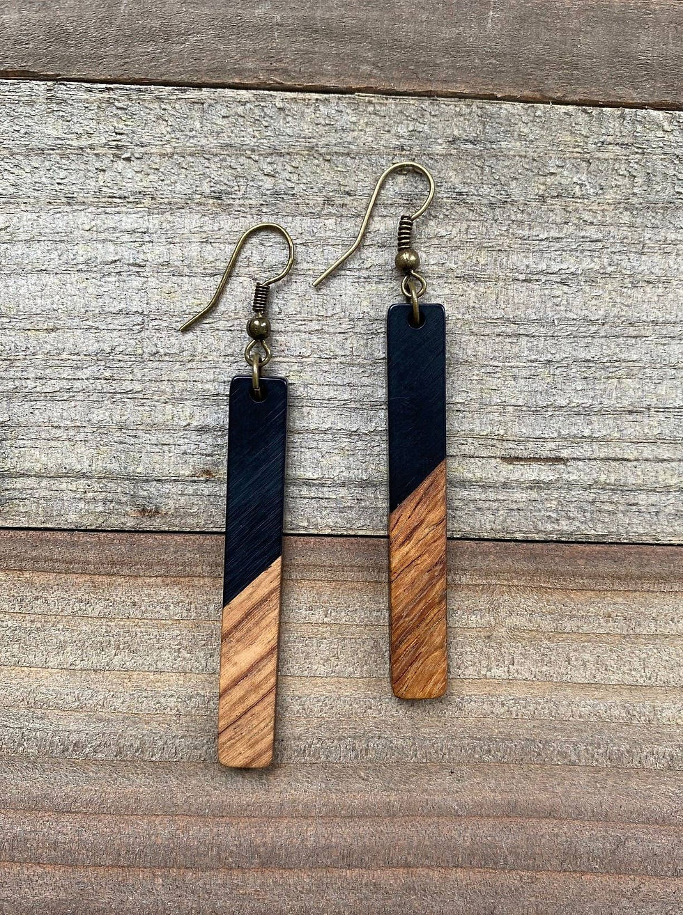 Matte Black & Wood Boho Earrings
