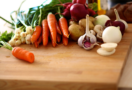 veggies on cutting board image