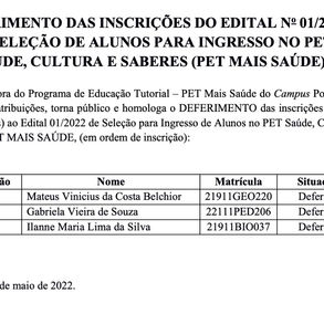 Inscrições Deferidas do edital de seleção