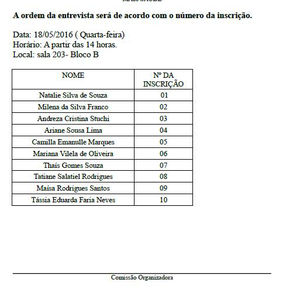 COMUNICADO IMPORTANTE: DIA E HORÁRIO DAS ENTREVISTAS DO EDITAL DE SELEÇÃO PET 010/2016
