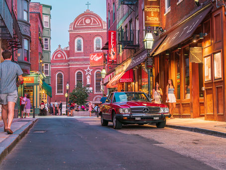 A vintage car in Boston's North End