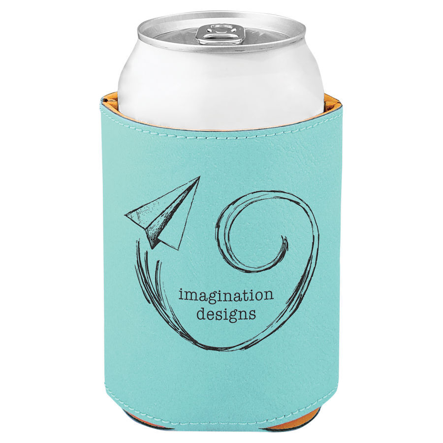 Customized/Personalized Teal Leatherette Koozie 3.75" Regular Beverage Holder