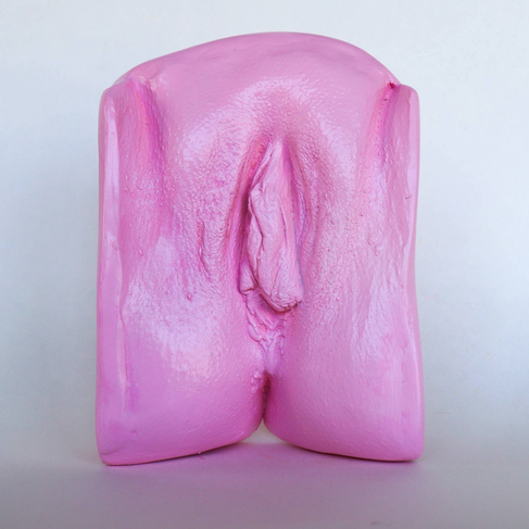 a detail photo of a live cast vulva statue