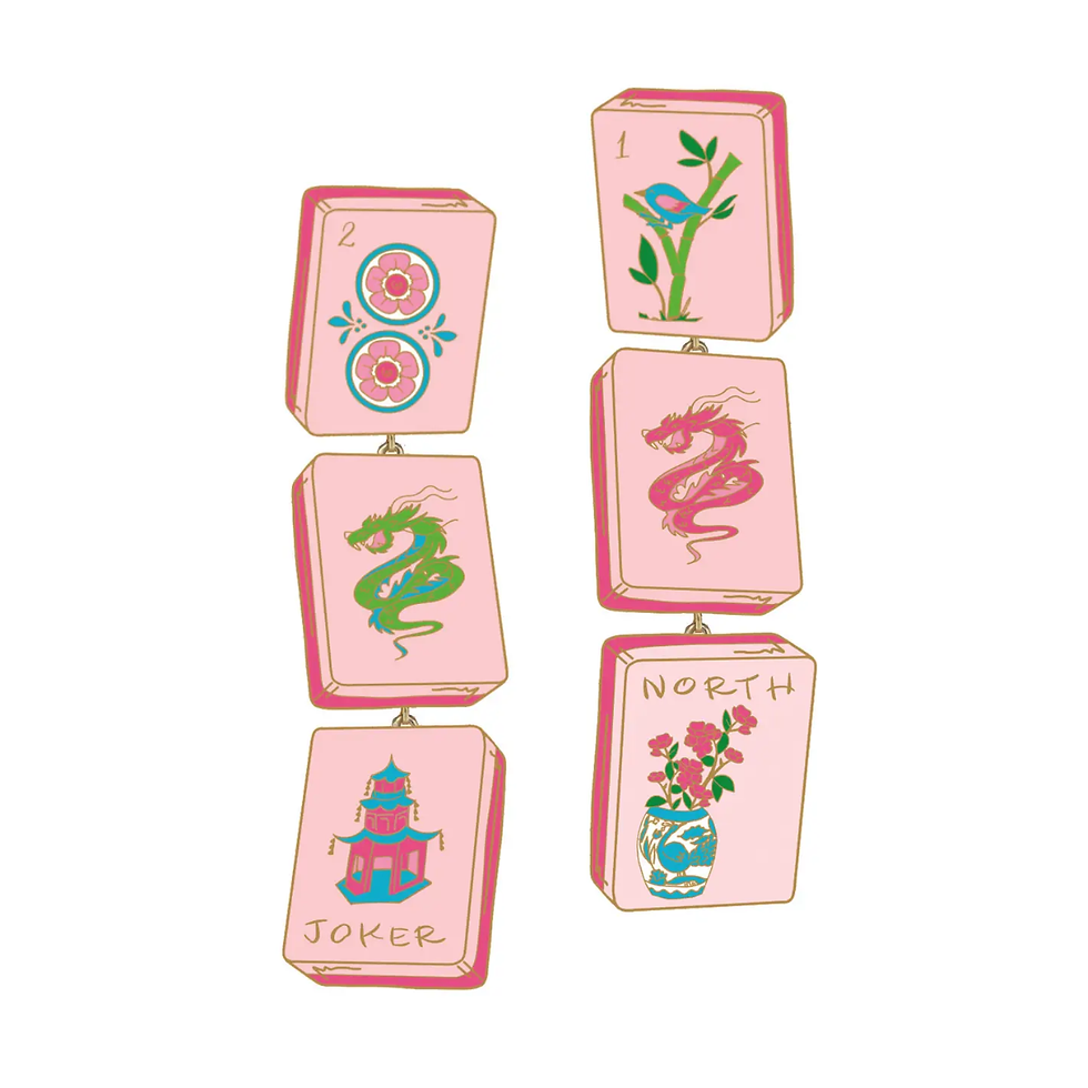 Thumbnail: Linked Mahjong Tile Earrings in Light Pink