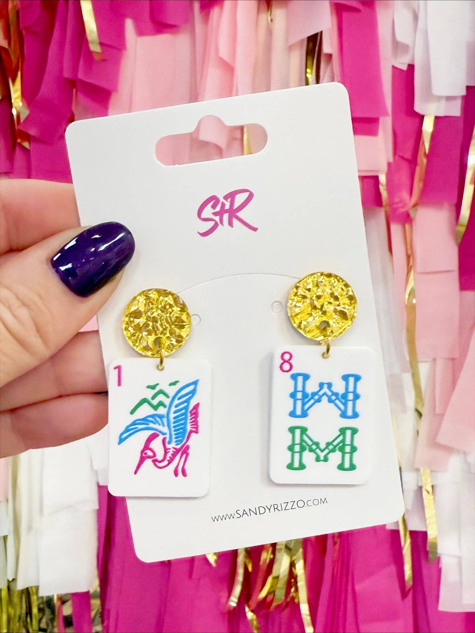 Bam Bird Pastel Acrylic Mahjong Earring
