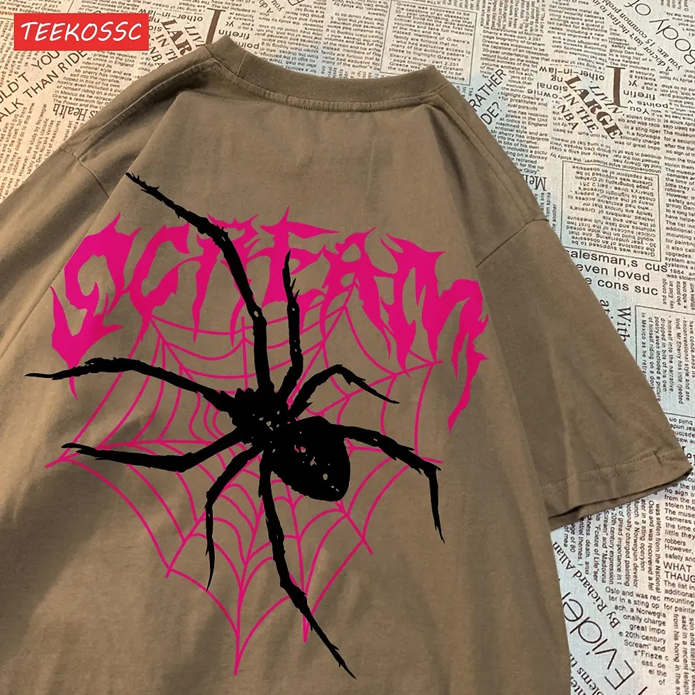 Miniatura: Camisetas casuais de algodão feminino Grito aranhas Teias