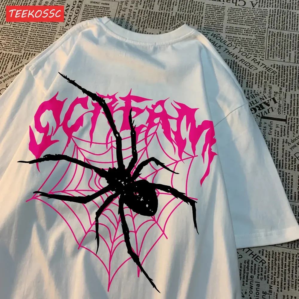 Camisetas casuais de algodão feminino Grito aranhas Teias