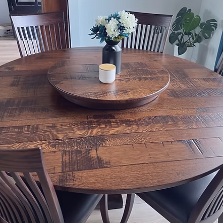 60" Quarter Sawn White Oak Table with Matching Lazy Susan wooden dining room table simply wood texas