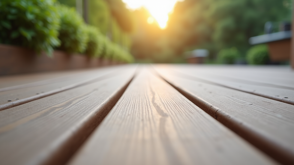 Close-up view of composite decking boards with a smooth finish