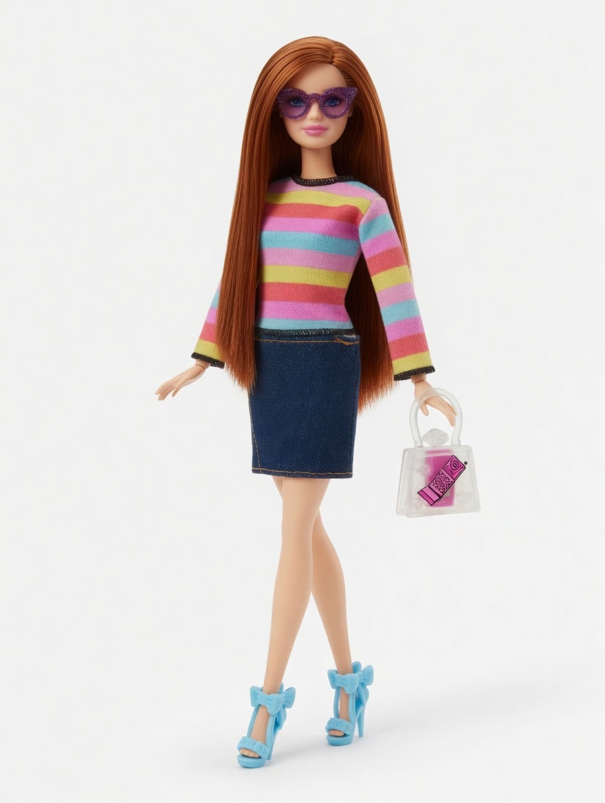 Thumbnail: Rainbow Striped Shirt + Handmade Denim Lowrider Skirt Outfit Set 