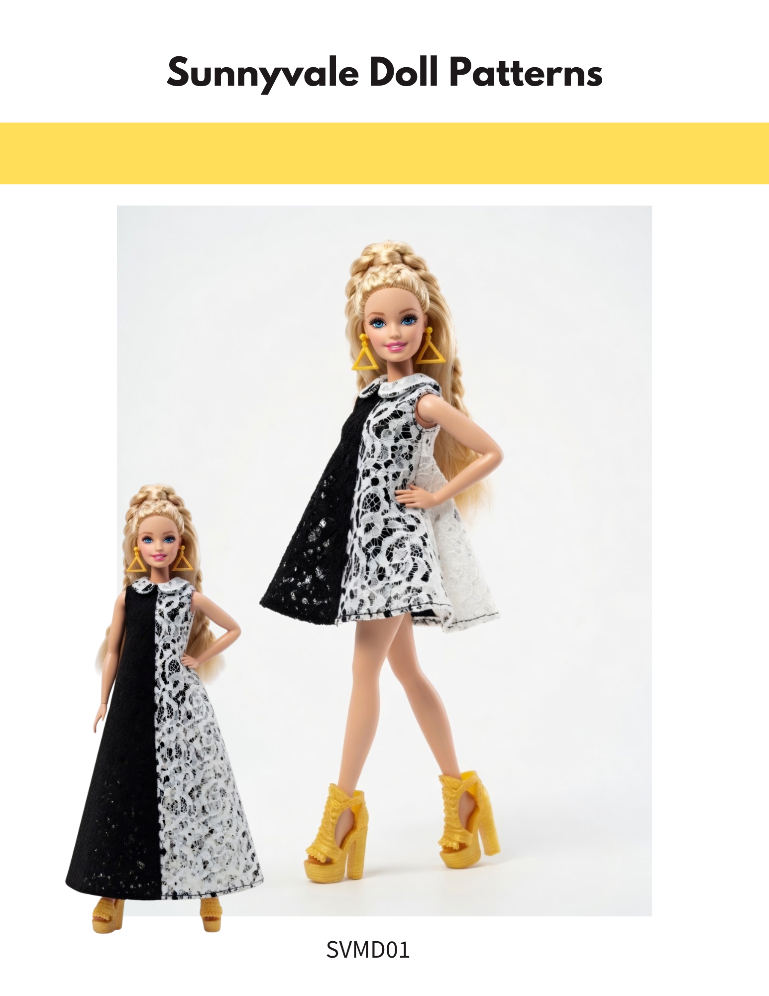 Elegant High-Low Lace Gown for 11.5 inch doll Full-Size Printable Sewing Pattern