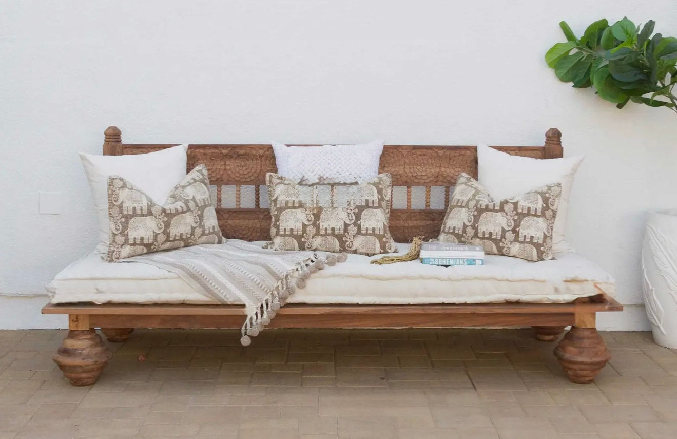 Natural Lotus Floral Reclaimed Wood Daybed