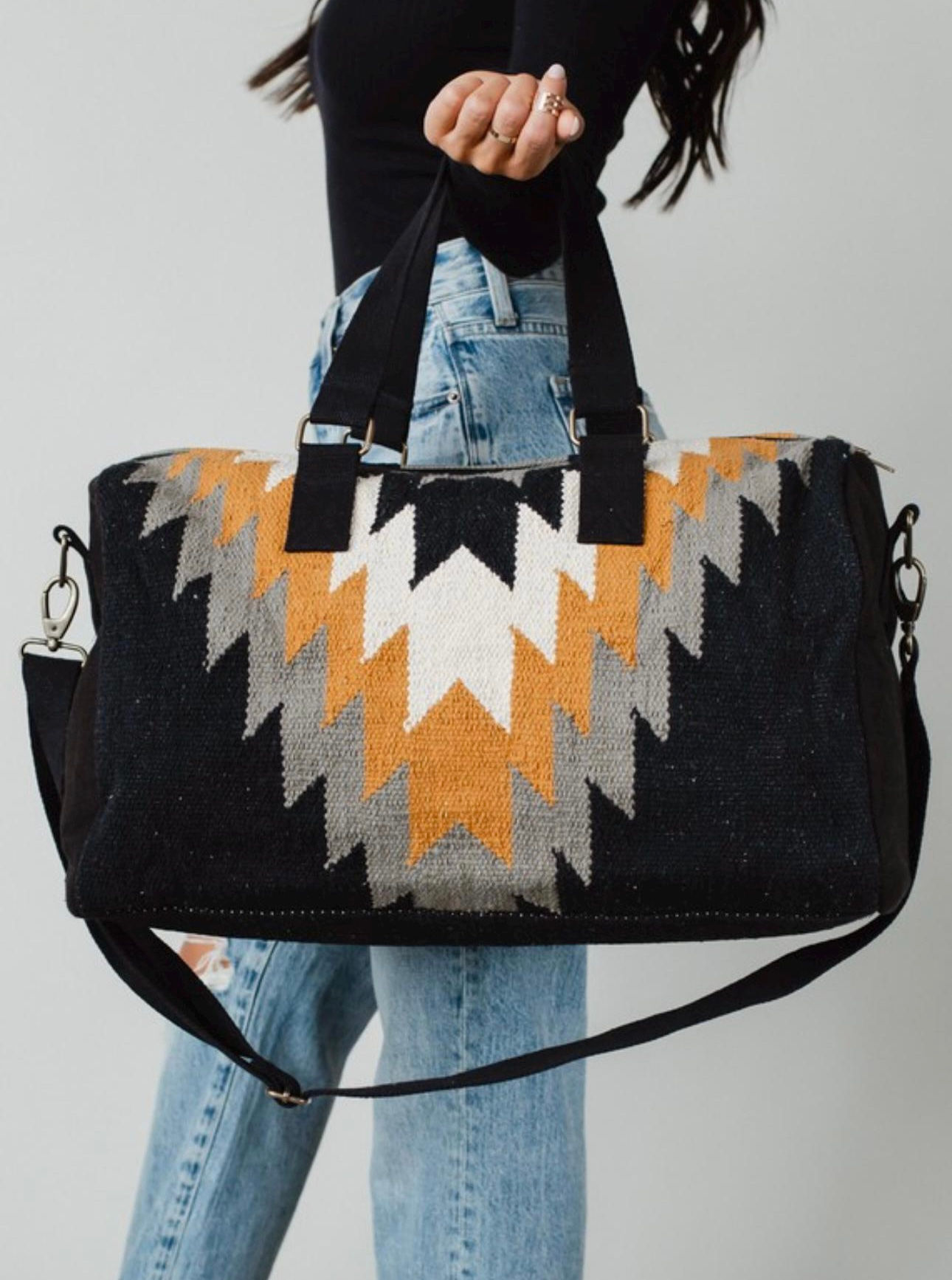 Panache Collection Black, Gray, Mustard & Cream Duffle Bag