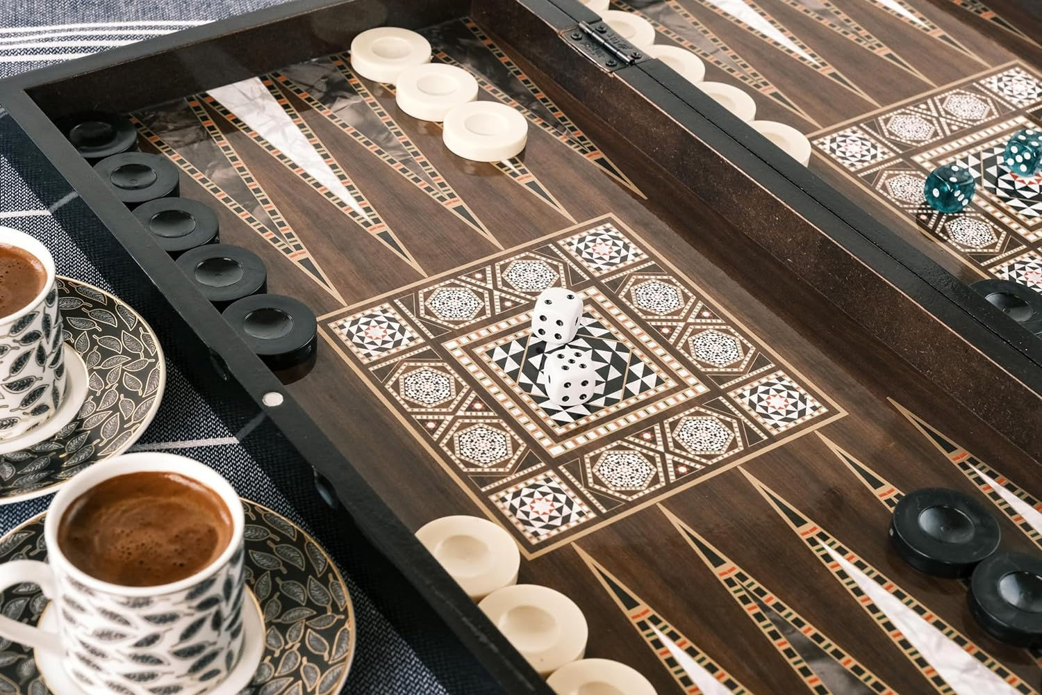 Backgammon & Chess Board Game Set - Mosaic Wood
