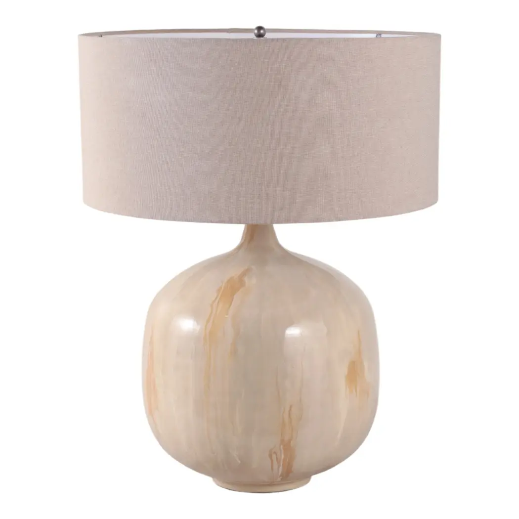 Table Lamp - Ivory Metal Base with Linen Shade, 28 in.