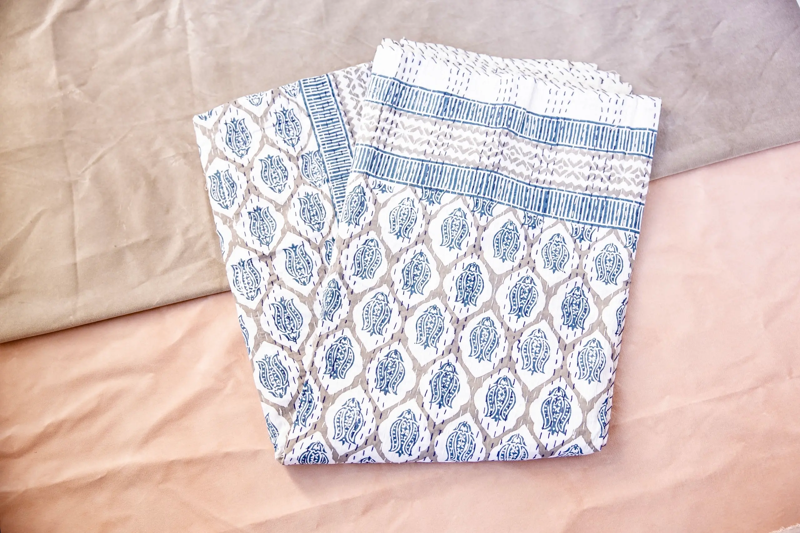 The Blue Bell Block Print Kantha Stitch Throw (3 styles)