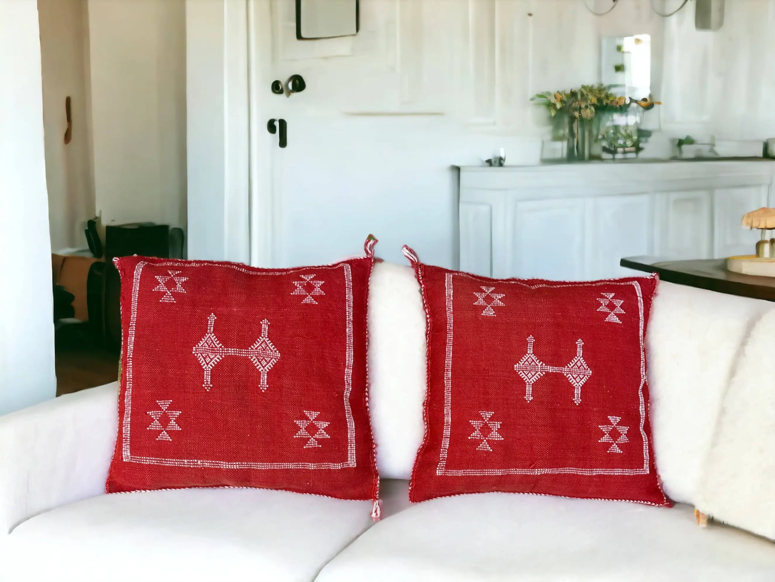 Cactus Silk Pillow, Handmade Lumbar Cushion, Moroccan Sabra Decorative Pillow Fo