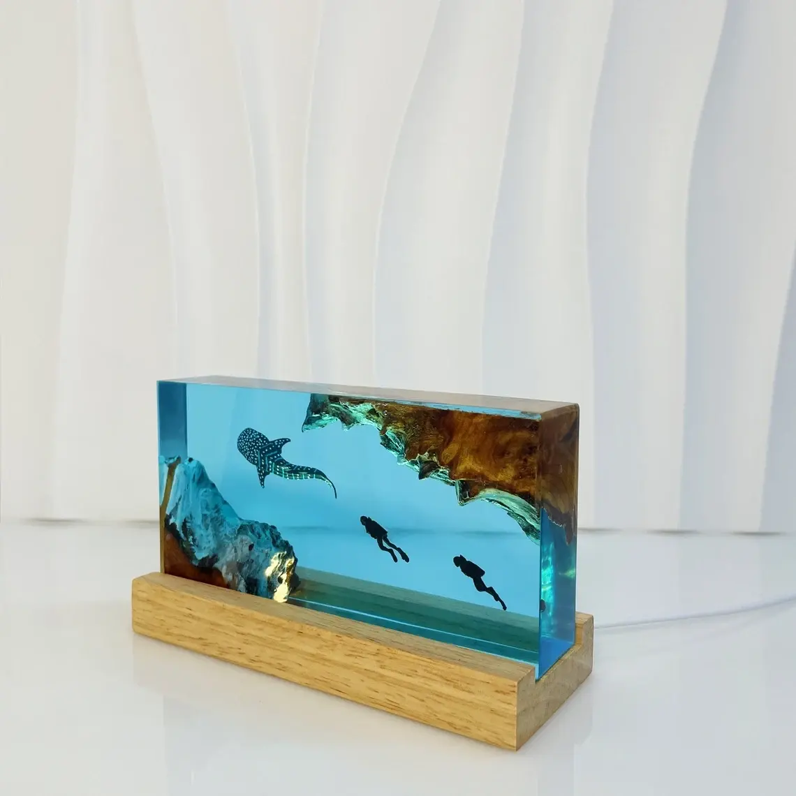 Scuba Diver Whale Shark Epoxy Resin Lamp Night Light