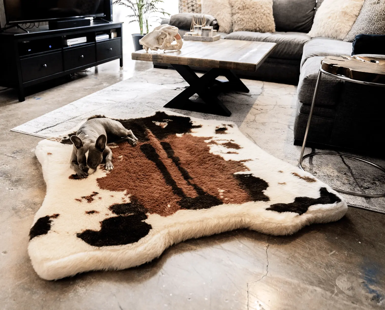 Puprug™ Animal Print Memory Foam Dog Bed - Brown Faux Cowhide
