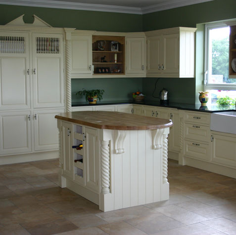 Elegant cream kitchen island and cabinetry