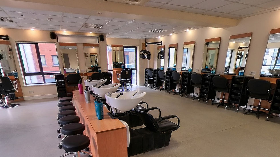 Cavan Institute hairdressing salon: modern styling stations and hair washing units