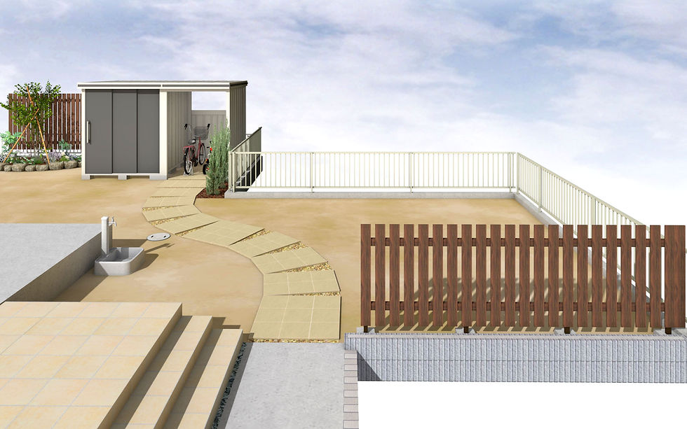 外構のCGデザイン：駐輪場への通路