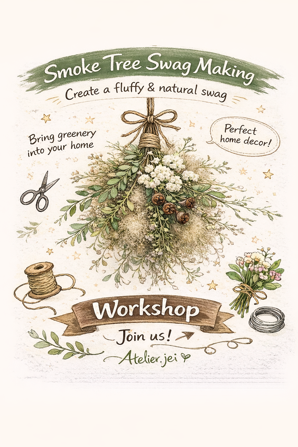 お花遊び会(スモークツリースワッグ作り)6月13日土14〜16時