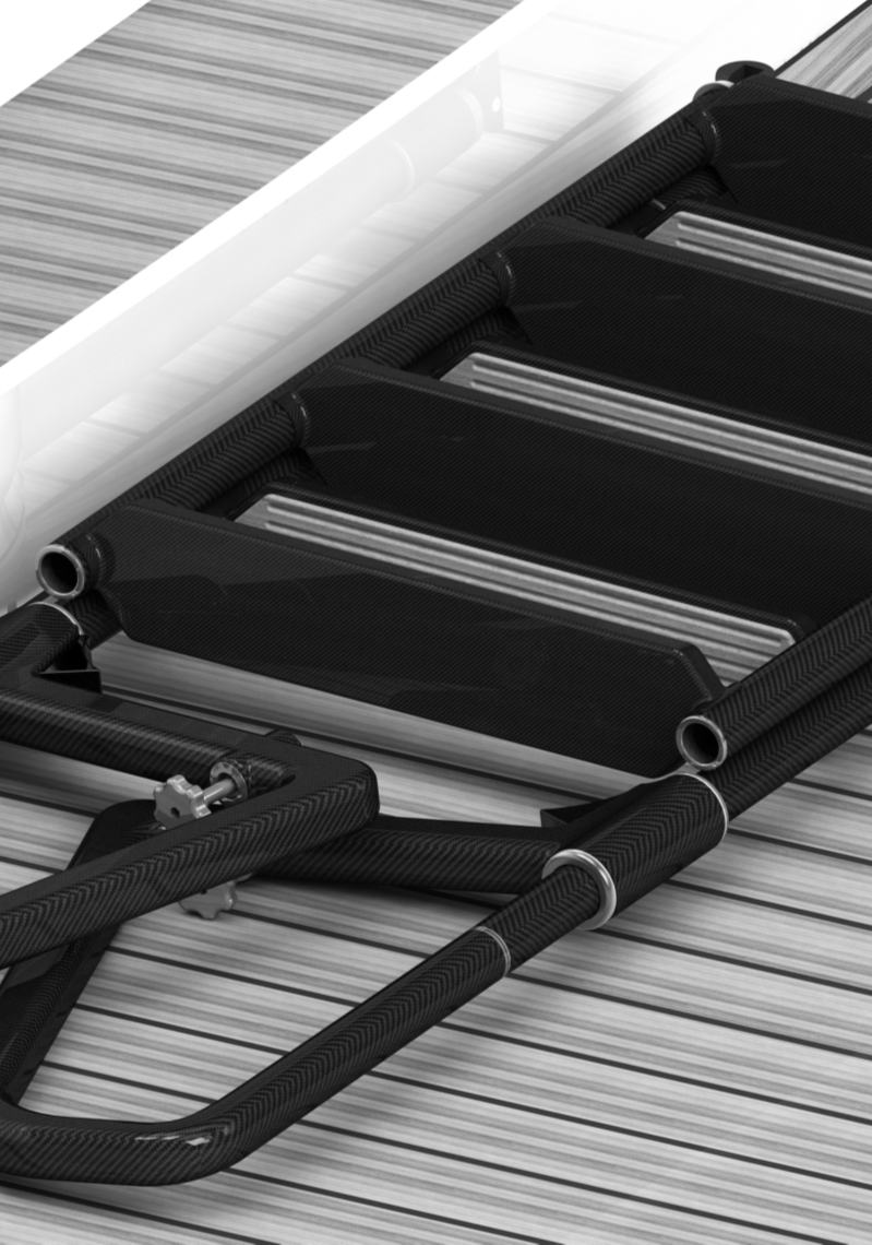 Folding superyacht carbon fibre swim ladder