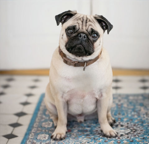 Pug sat on a rug