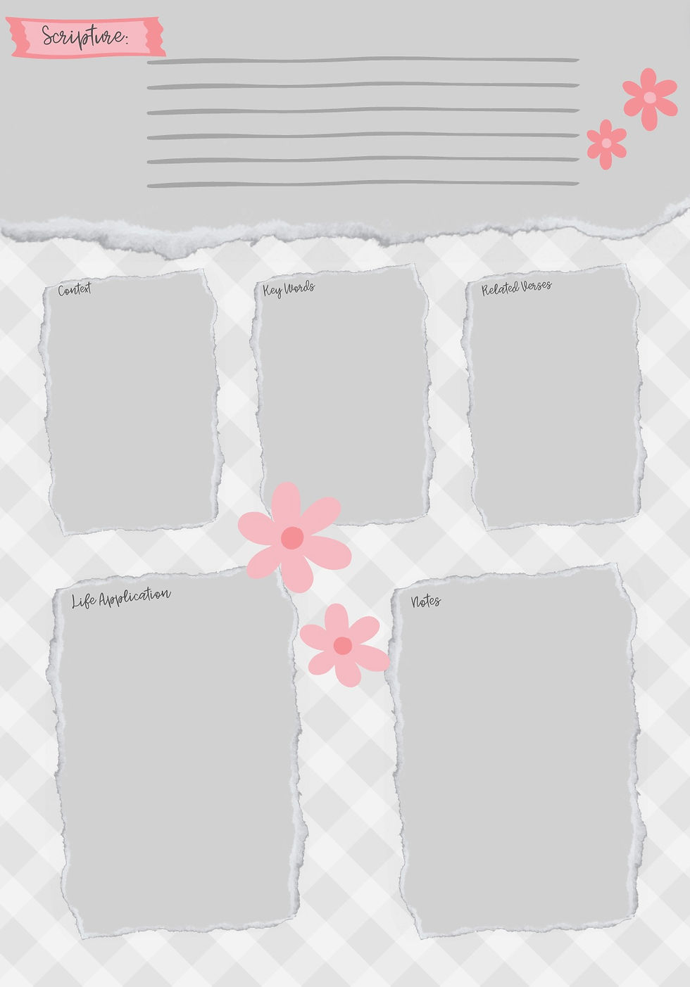 Thumbnail: Daily Bible Study Sheets - Digital Download - Gray & Pink Minimalist Design Daily Scripture Study