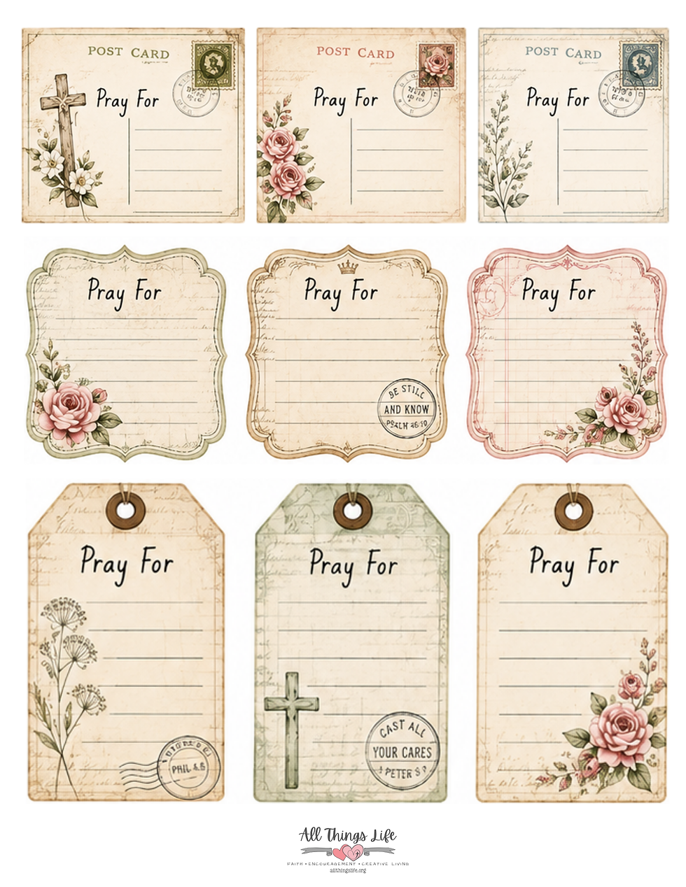 Thumbnail: "Pray For" Stickers | Postcard Prayer Journal Printables