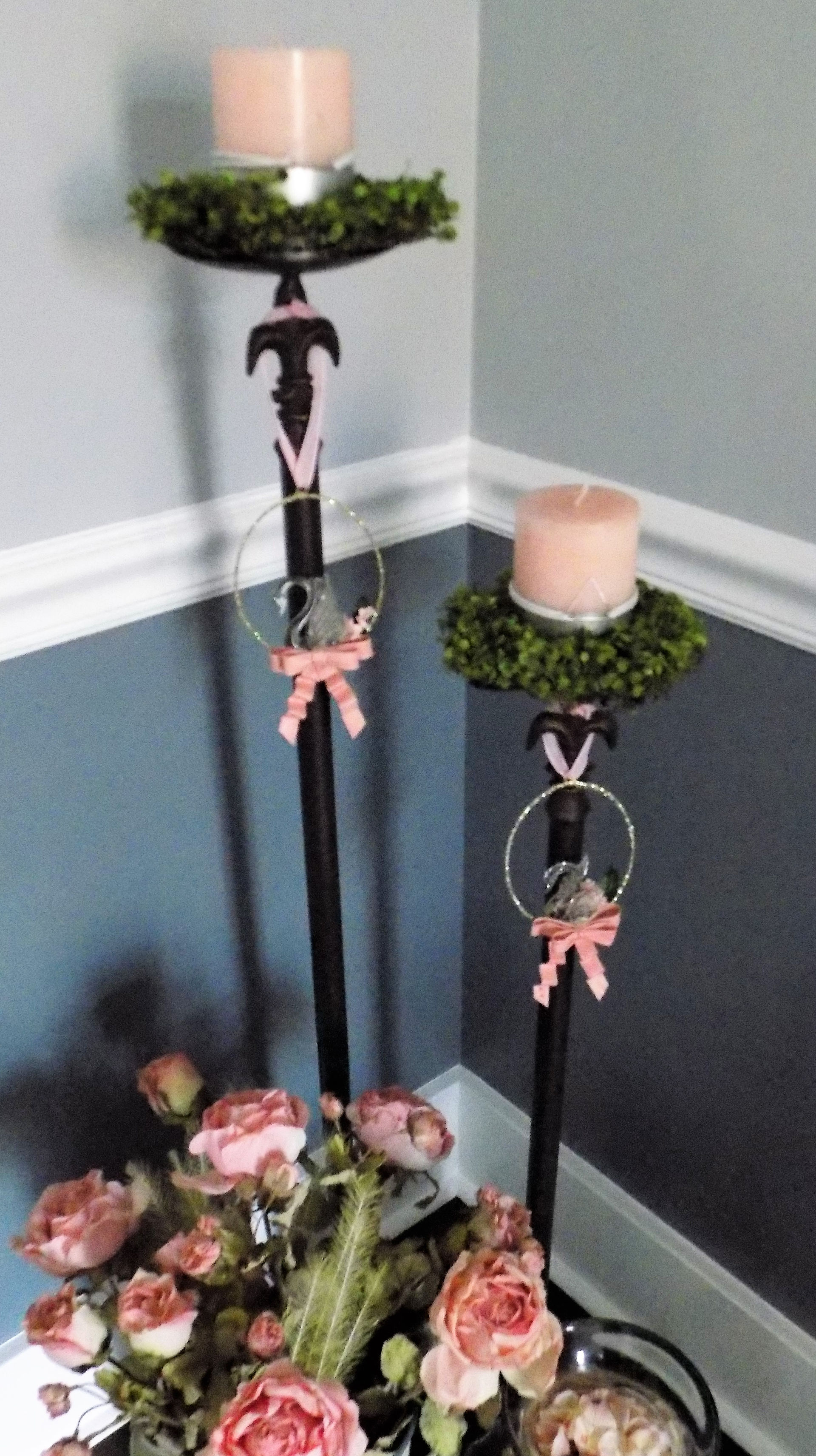 Pink Christmas decor - candle holders