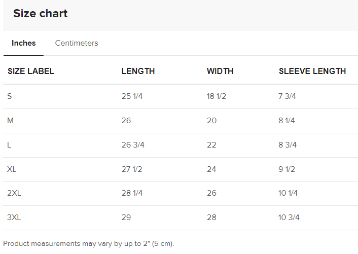 Thumbnail: Bella Canvas Size Guide